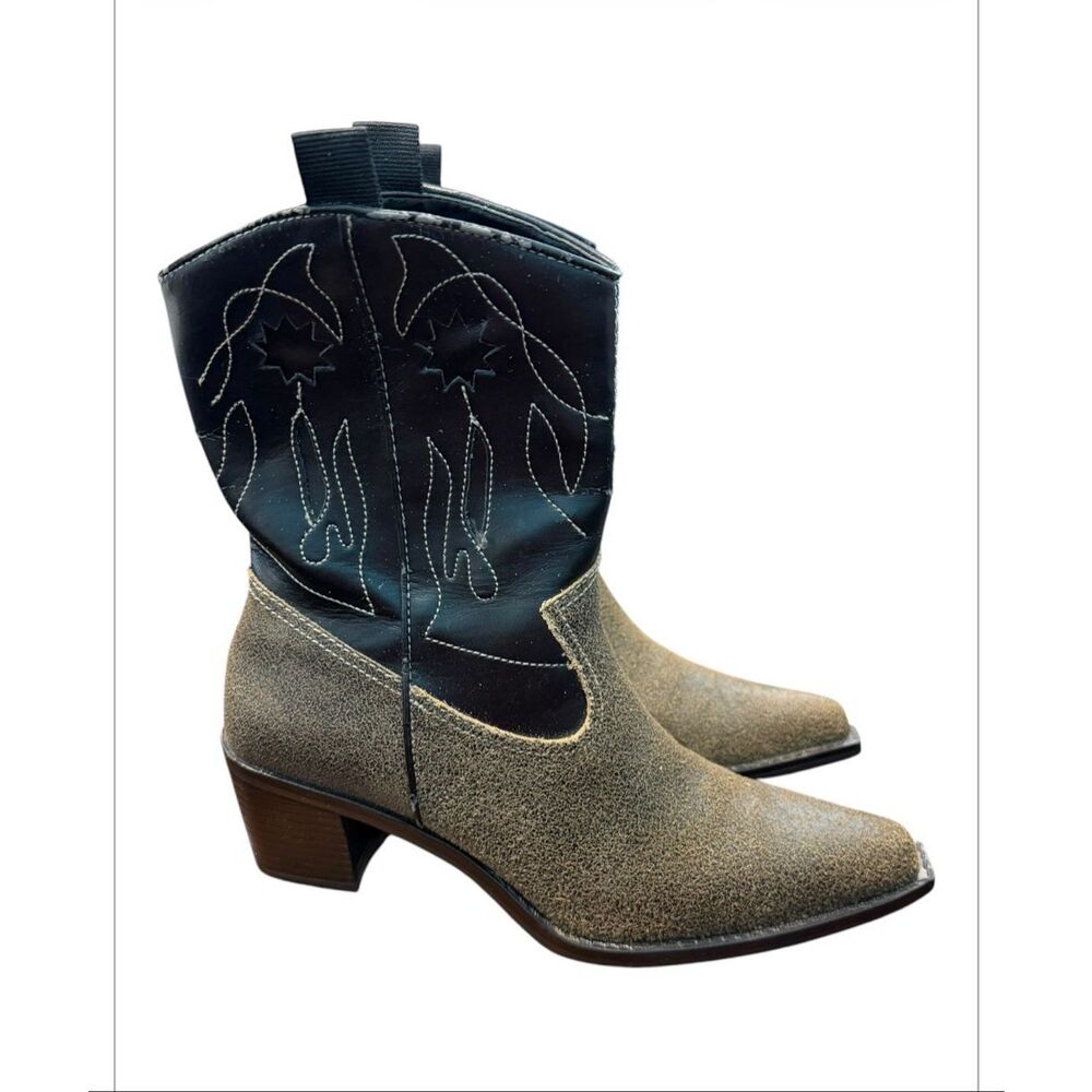 Sam & Libby Tan Black Leather Western Boots Women’s Size 6 1/2 - Picture 3 of 7